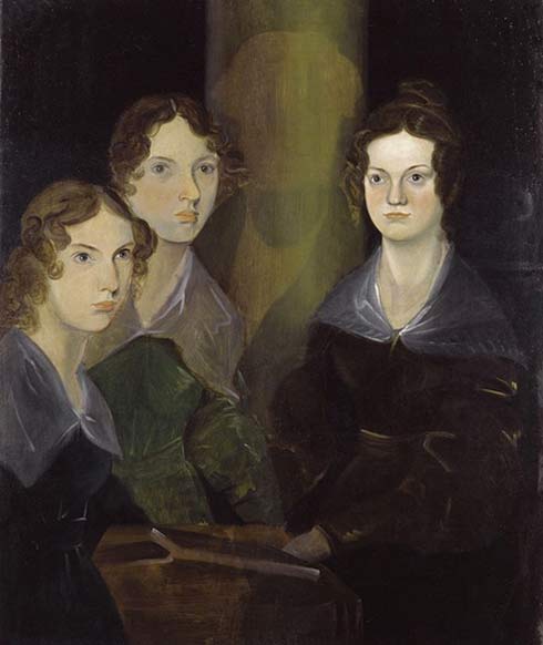 Anne, Emily, and Charlotte Brontë, by their brother Branwell (c. 1834). He painted himself among his sisters, but later removed the image so as not to clutter the picture. Image from Wikipedia