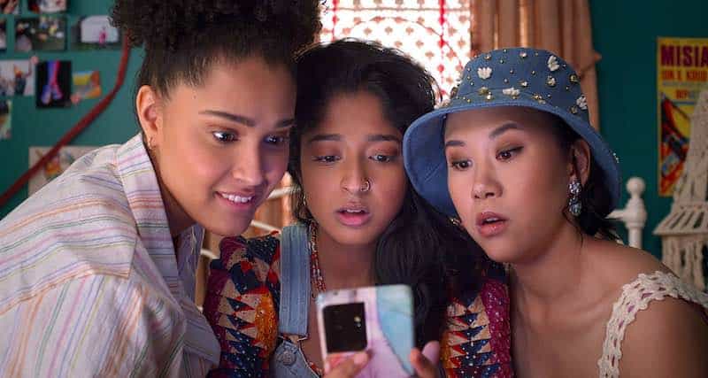 Maitreyi Ramakrishnan, Ramona Young, and Lee Rodriguez in Never Have I Ever 
