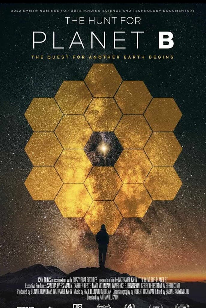 The Hunt for Planet B poster shows the webb telescope