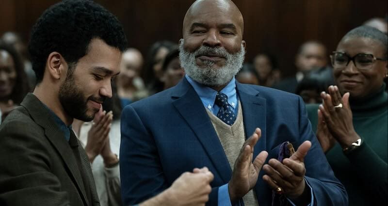 David Alan Grier, Aisha Hinds, and Justice Smith in The American Society of Magical Negroes