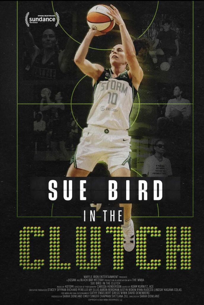 Sue Bird shoots a basketball on the poster of Sue Bird: In the Clutch