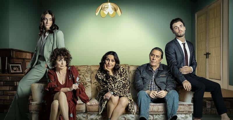 Ciarán Hinds, Pom Boyd, Siobhán Cullen, Adam John Richardson, and Roisin Gallagher in The Dry