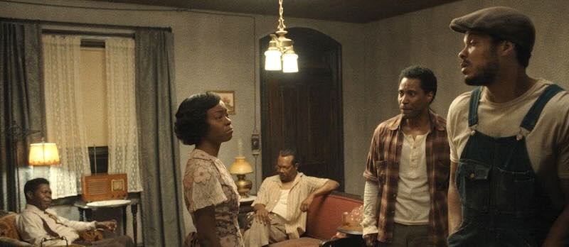 Samuel L. Jackson, Michael Potts, John David Washington, Ray Fisher, and Danielle Deadwyler in The Piano Lesson