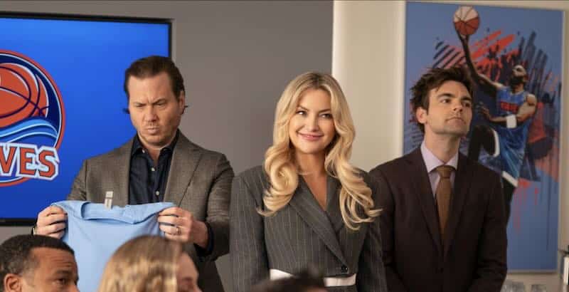 Kate Hudson, Scott MacArthur, and Drew Tarver in Running Point